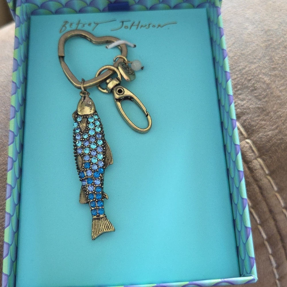 Betsey Johnson Blue and Gold Fish Keychain/Charm Or Bag Pull